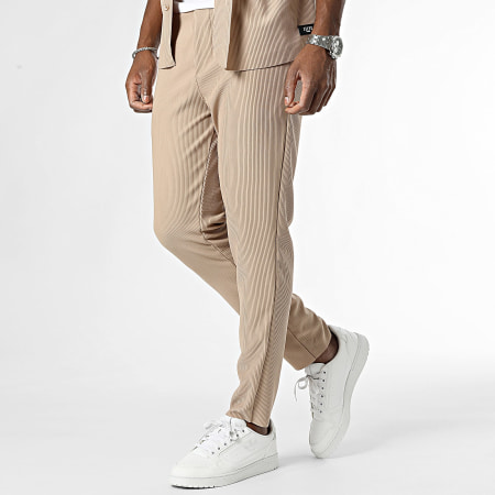 Zelys Paris - Conjunto de camisa de manga corta y pantalón beige