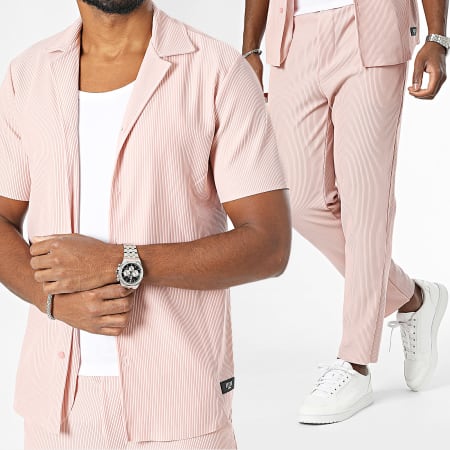 Zelys Paris - Set camicia e pantaloni a maniche corte rosa