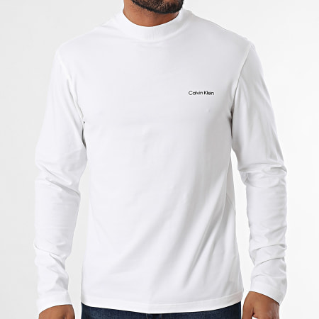 Calvin Klein - Tee Shirt Lange Mouw Micro Logo Mock Hals 0179 Wit