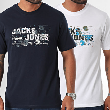 Jack And Jones Set di 2 magliette con logo da esterno blu navy bianco Ryses