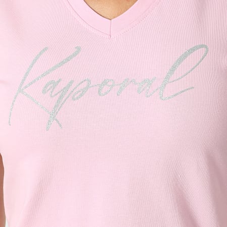 Kaporal - Maglietta donna Slim scollo a V manica corta Pink Silver Sign