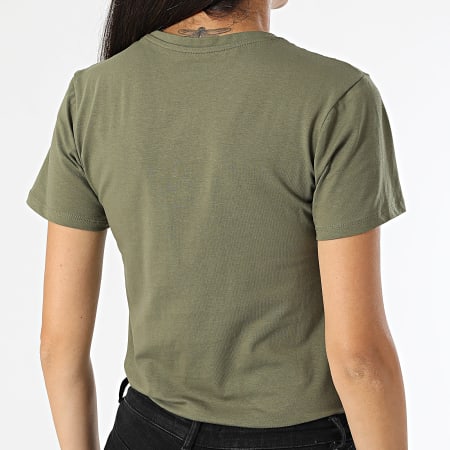 Kaporal - Dames Slim V-Hals Korte Mouw T-shirt Teken Groen Khaki Goud