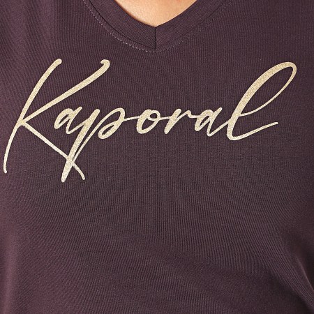 Kaporal - Maglietta donna Slim scollo a V manica corta Segno Viola Scuro Oro