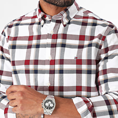 Tommy Hilfiger - Heritage 6818 Camisa Burdeos a cuadros azul marino de manga larga