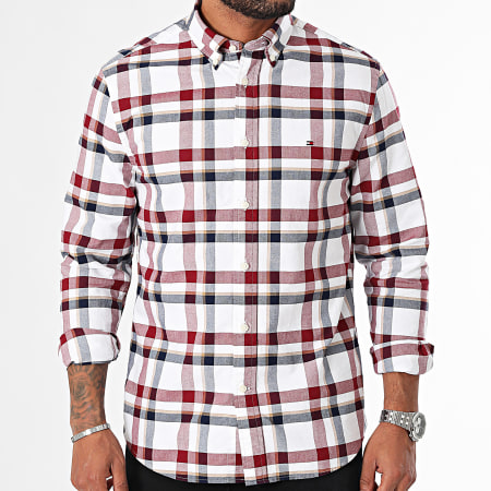 Tommy Hilfiger - Heritage 6818 Camisa Burdeos a cuadros azul marino de manga larga