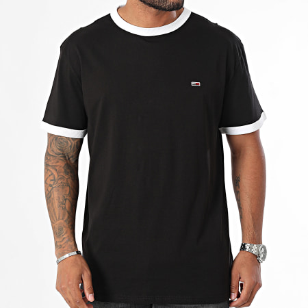 Tommy Jeans - Tee Shirt Slim Flag Ringer 9730 Noir