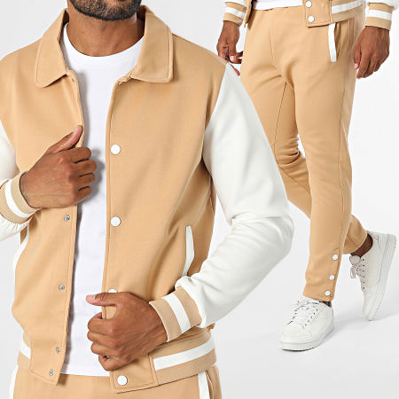 Zayne Paris  - Conjunto de chaqueta y pantalón de jogging blanco beige