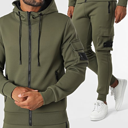 Zayne Paris  - Set felpa con cappuccio e pantaloni da jogging con zip verde kaki