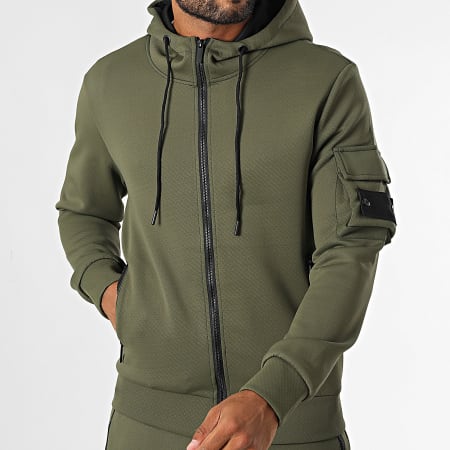 Zayne Paris  - Conjunto de sudadera con capucha y cremallera y pantalón de jogging verde caqui