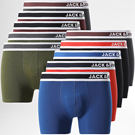 Jack And Jones - Set di 10 boxer Jimmy Solid Nero Blu Reale Arancione Grigio Bordeau Verde Khaki