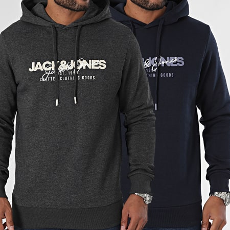 Jack And Jones - Juego de 2 sudaderas con capucha Alvis Navy Grey Charcoal