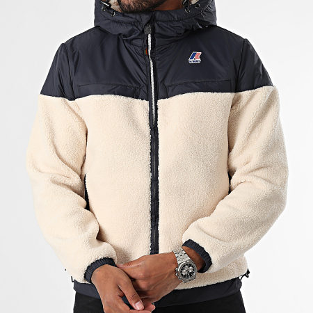 K-Way - Le Vrai 3.0 Jildaz Orsetto Chaqueta Sherpa con capucha y cremallera K71341W Beige Azul Marino