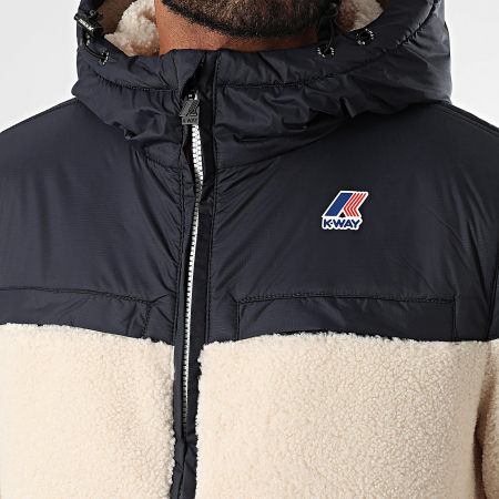 K-Way - Le Vrai 3.0 Jildaz Orsetto Hooded Zip Sherpa Jacket K71341W Beige Blauw Navy