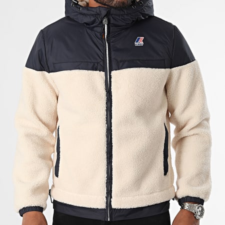 K-Way - Le Vrai 3.0 Jildaz Orsetto Hooded Zip Sherpa Jacket K71341W Beige Blauw Navy