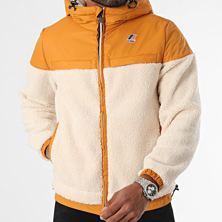 K-Way - Le Vrai 3.0 Jildaz Orsetto Chaqueta Sherpa con capucha y cremallera K71341W Beige Naranja