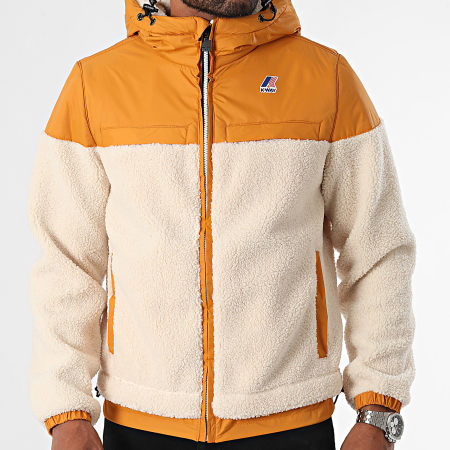 K-Way - Le Vrai 3.0 Jildaz Orsetto Chaqueta Sherpa con capucha y cremallera K71341W Beige Naranja