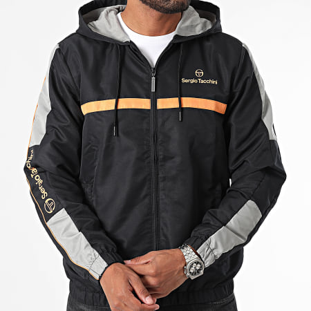 Sergio Tacchini - Veste Zippée Capuche A Bandes Prannie 40846 Noir Orange