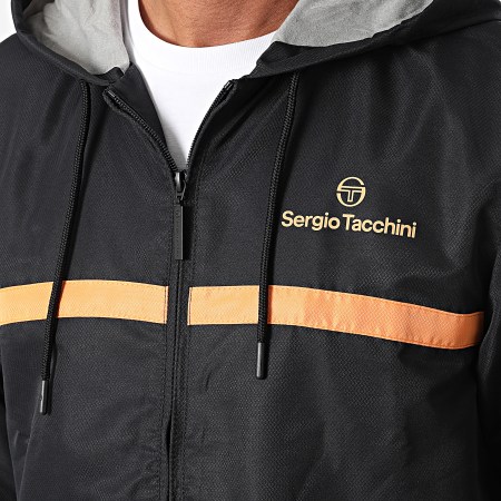 Sergio Tacchini - Veste Zippée Capuche A Bandes Prannie 40846 Noir Orange