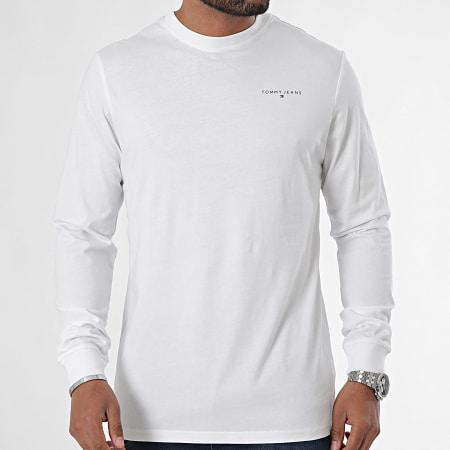 Tommy Jeans - Tee Shirt Manches Longues Slim Linear Chest 8551 Blanc