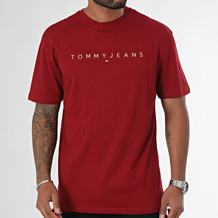 Tommy Jeans - Tee Shirt Regular Fit Goud Lineair Logo 9694 Bordeaux Goud