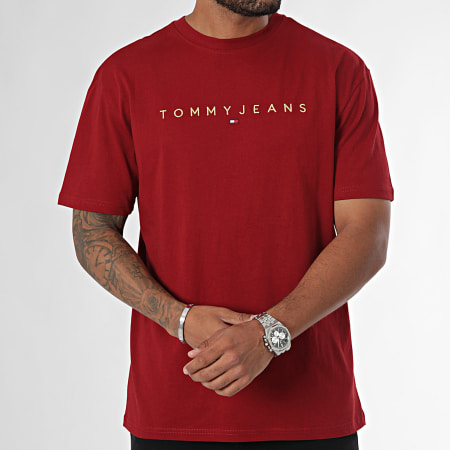 Tommy Jeans - Tee Shirt Regular Fit Gold Linear Logo 9694 Bordeaux Doré