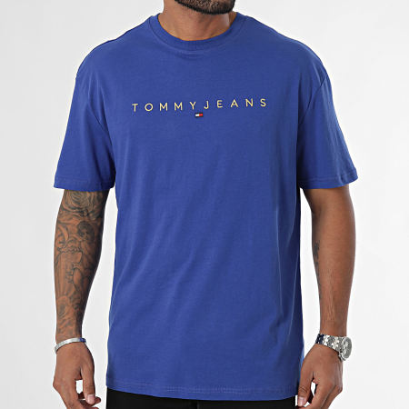 Tommy Jeans - Tee Shirt Regular Fit Goud Lineair Logo 9694 Koningsblauw Goud