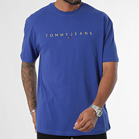 Tommy Jeans - Tee Shirt Regular Fit Gold Linear Logo 9694 Bleu Roi Doré