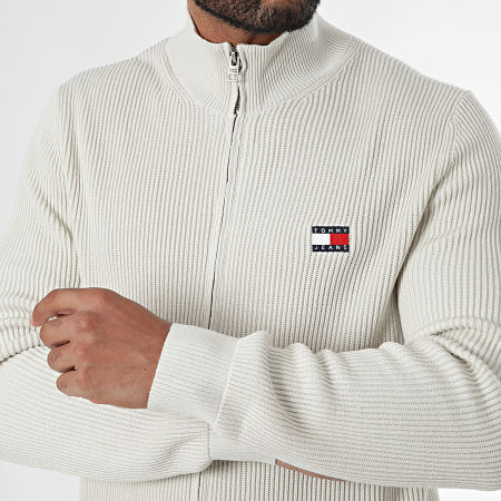 Tommy Jeans - Maglione con zip Slim Badge 9435 Beige chiaro