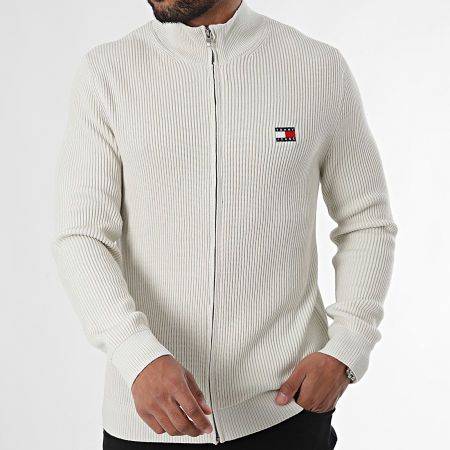 Tommy Jeans - Maglione con zip Slim Badge 9435 Beige chiaro