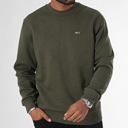 Tommy Jeans - Ronde hals Regular Fit Vlag Sweat 0741 Kaki Groen