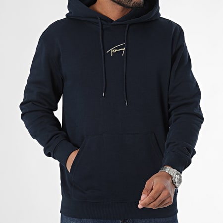 Tommy Jeans - Felpa con cappuccio Regular Gold Signature 0507 Navy Gold