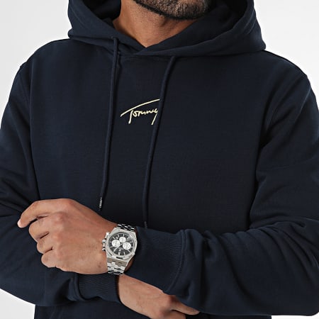 Tommy Jeans - Sweat Capuche Regular Gold Signature 0507 Bleu Marine Doré