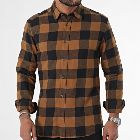 Only And Sons - Chemise Manches Longues A Carreaux Gudmund Bleu Marine Camel