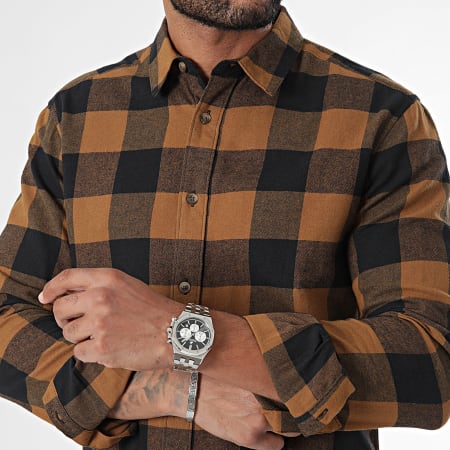 Only And Sons - Chemise Manches Longues A Carreaux Gudmund Bleu Marine Camel