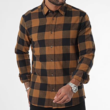 Only And Sons - Chemise Manches Longues A Carreaux Gudmund Bleu Marine Camel