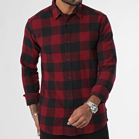 Only And Sons - Chemise Manches Longues A Carreaux Gudmund Rouge Noir