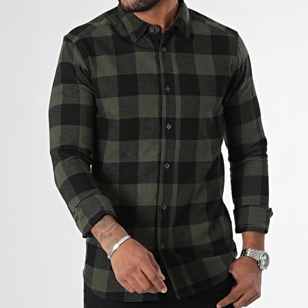 Only And Sons - Gudmund Camisa de Manga Larga a Cuadros Negro Verde Oscuro