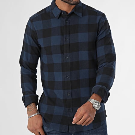 Only And Sons - Gudmund Negro Azul Marino Camisa Manga Larga A Cuadros Slim Fit