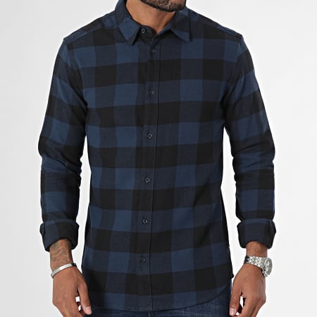 Only And Sons - Gudmund Negro Azul Marino Camisa Manga Larga A Cuadros Slim Fit