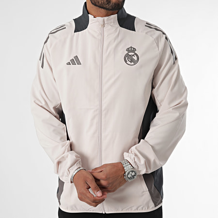 Adidas Sportswear - Felpa con zip a righe del Real Madrid IT5117 Beige Grigio