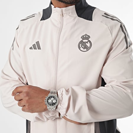 Adidas Performance - Real Madrid Sudadera Cuello Cremallera Rayas IT5117 Beige Gris