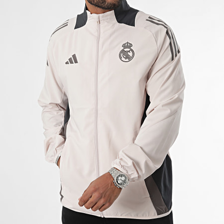 Adidas Performance - Real Madrid Sudadera Cuello Cremallera Rayas IT5117 Beige Gris