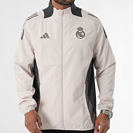 Adidas Sportswear - Sweat Col Zippé A Bandes Real Madrid IT5117 Beige Gris