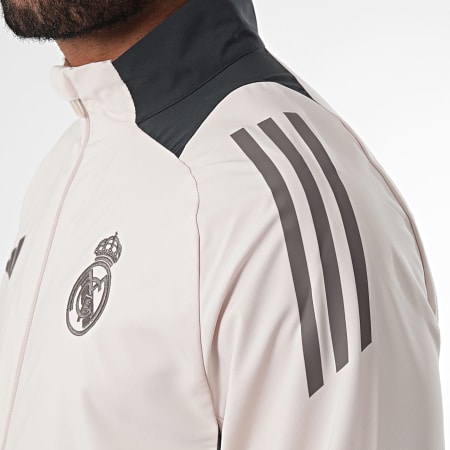 Adidas Performance - Real Madrid Sudadera Cuello Cremallera Rayas IT5117 Beige Gris