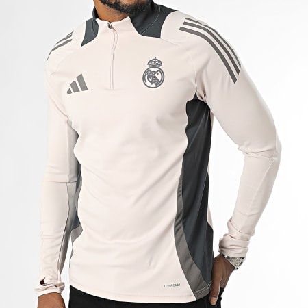 Adidas Sportswear - Real Madrid Lange Mouw T-shirt Met Strepen IT5133 Beige Grijs