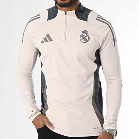 Adidas Sportswear - Maglietta Real Madrid a maniche lunghe con strisce IT5133 Beige Grigio