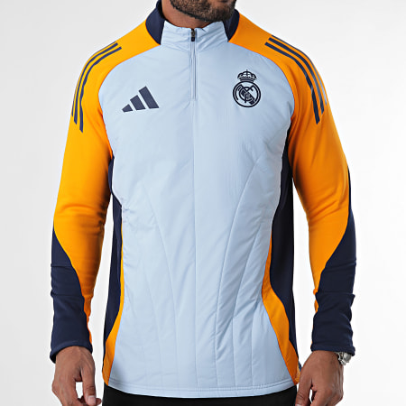 Adidas Sportswear - Giacca Real Madrid con cappuccio e collo a zip IT5139 Azzurro Arancione