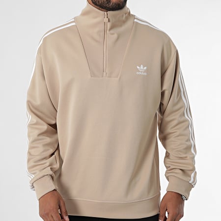 Adidas Originals - Sweat Col Zippé A Bandes IX5215 Beige