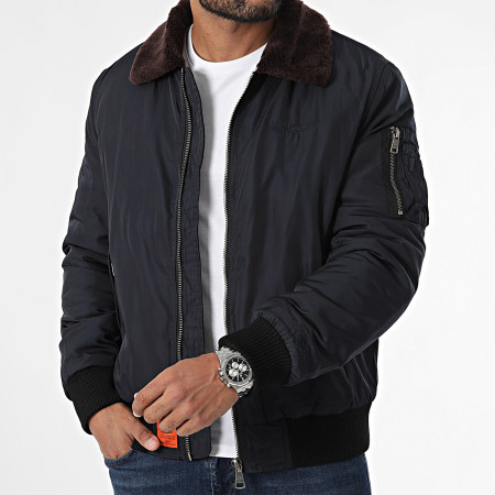 Bombers Original - Veste Bomber Col Fourrure Curtiss Bleu Marine