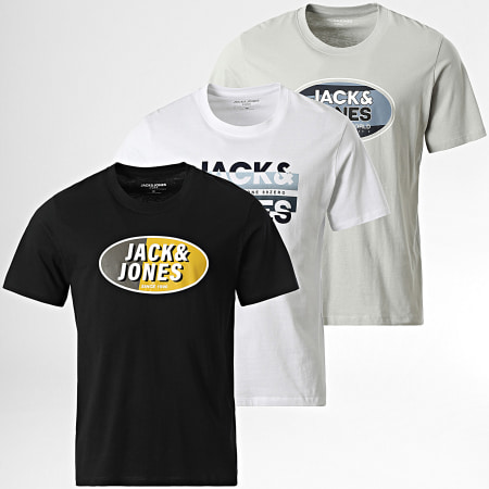 Jack And Jones - Lot De 3 Tee Shirts Ray Color Noir Blanc Gris